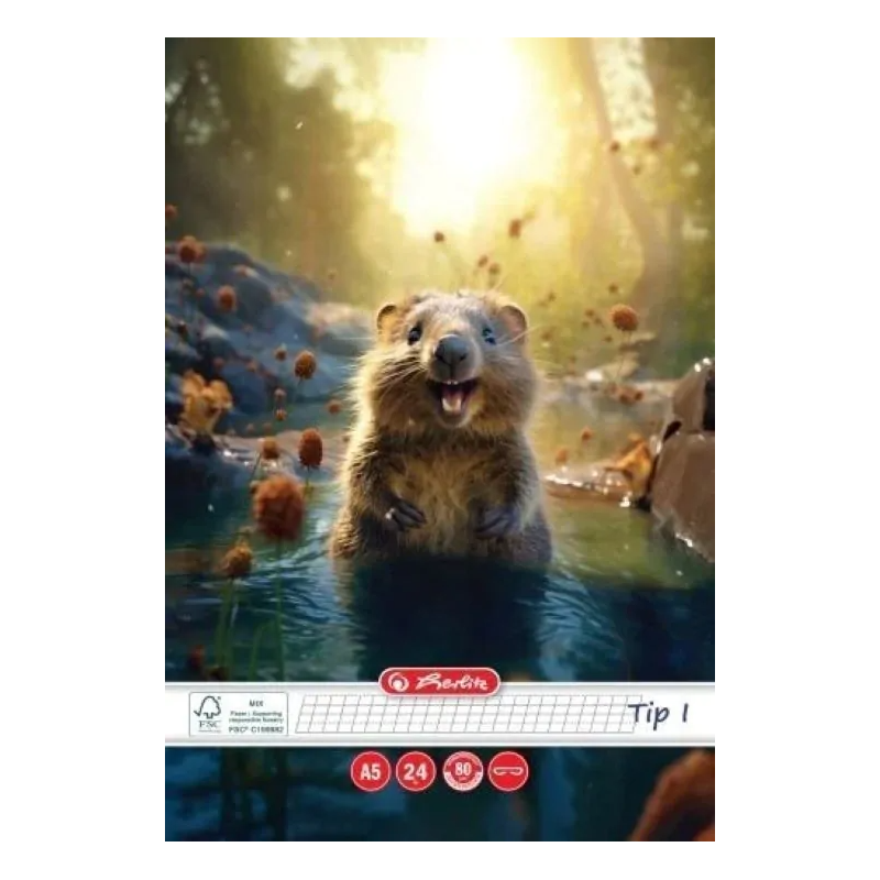 CAIET A5 24 FILE TIP I MOTIV FUNNY WILDLIFE PREMIUM - HÂRTIE 80 G