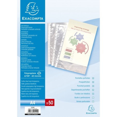 SET 50 FOLII PROTECTIE A4 TRANSPARENTE CRISTAL EXACOMTA
